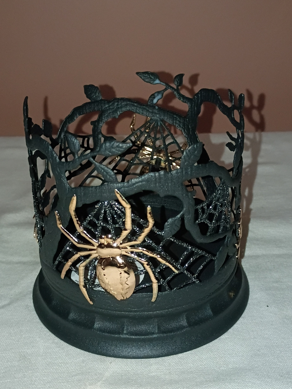 Black and Gold Spider Web Candle Holder - Home Accents